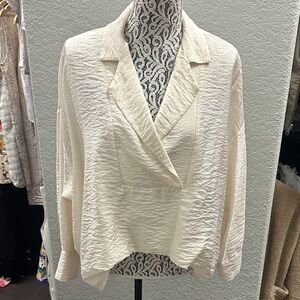 Anthropologie Cream Textured Long Sleeve “Tucked” Blouse
